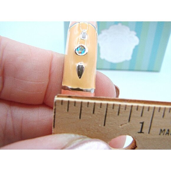 NEW Peach Sorbet Silver Enamel Rhinestone Magnetic Bangle Bracelet Original Box - Picture 10 of 12